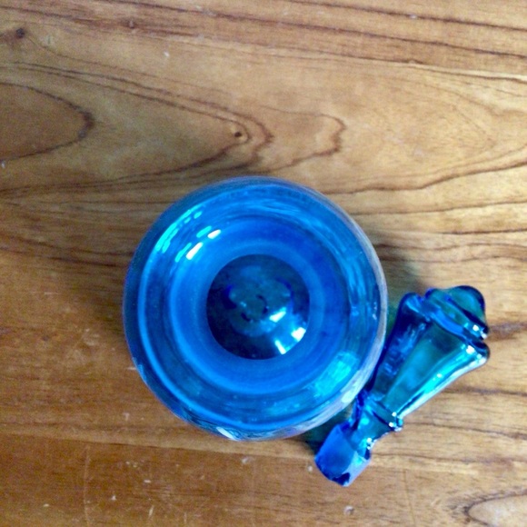 Vintage Hand Painted Blue Glass Decanter - Picture 7 of 8